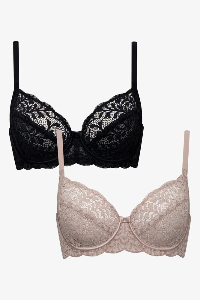 2 Pack Small Lace Non Padded Underwire Black And Natural