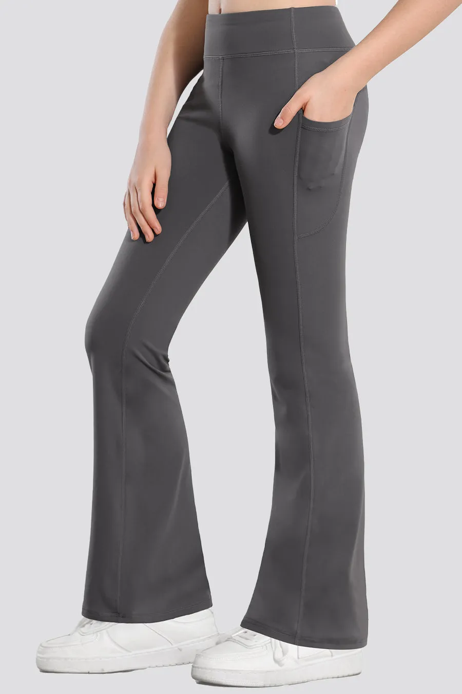 Girls Flare Leggings with 2 Pockets High Waisted