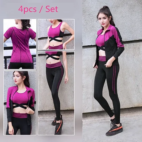 Gym Fitness Yoga Sets Lady's Shirt Pants Running Tight Jogging Workout Yoga Leggings Sport Suits