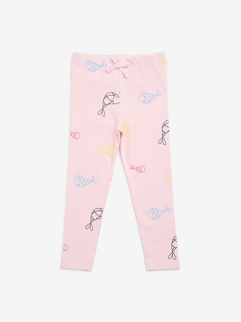 HOP Kids Pink Printed Cotton-Blend Leggings