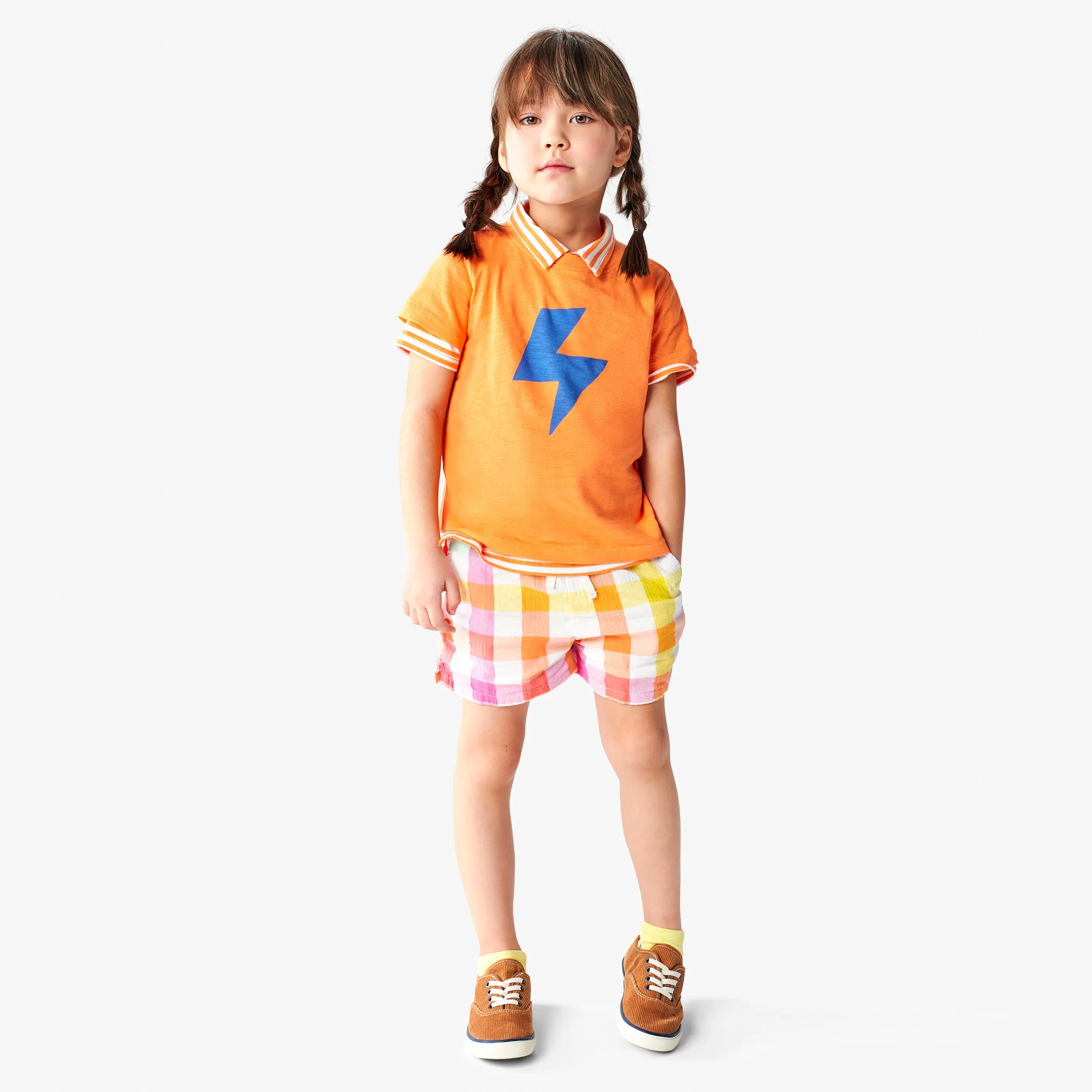 Kids beach short in rainbow gingham