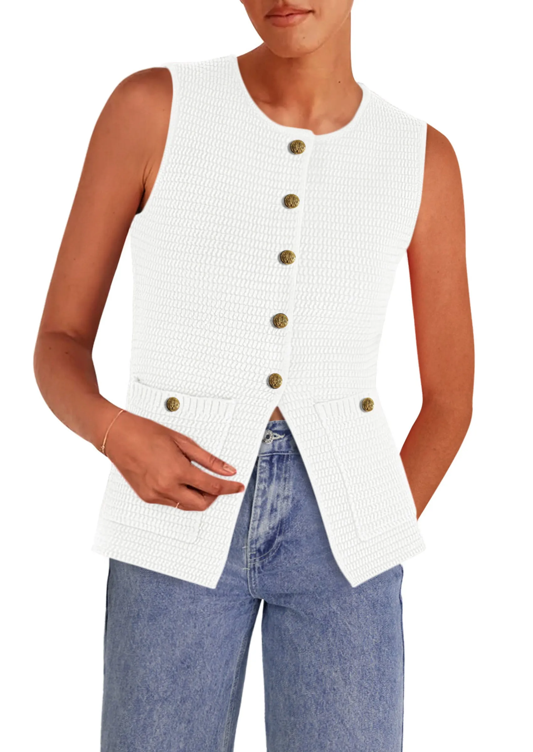 Trendy Sleeveless Tank Tops Knit Button Down Cardigan Waistcoat